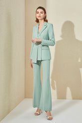 Mint Green V-neck Blazer Pantsuit - FashionByTeresa